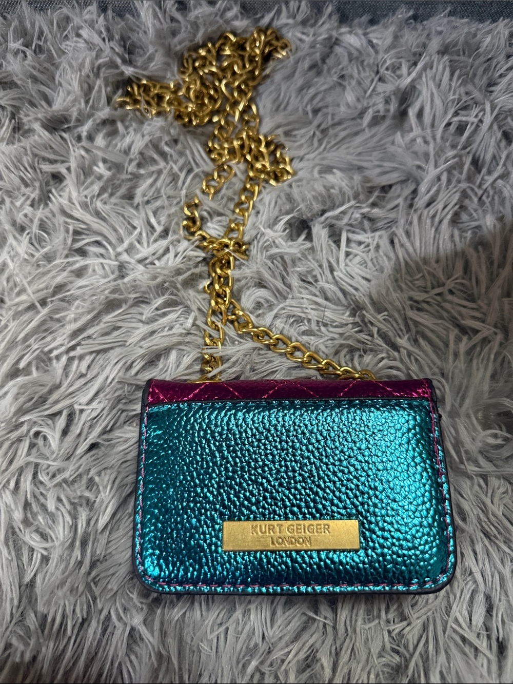 Kurt Geiger Metallic Pink and Teal Mini Crossbody with Gold Chain - Picture 2 of 2